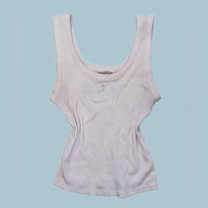 Guess Pale Pink Ribbed Tank with Crystal Triangle Logo